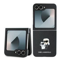Husa originala Samsung Galaxy Z Flip6 Karl Lagerfeld Saffiano, Karl&Choupette Metal Pin, negru, KLHCZF6SAPKCNPK