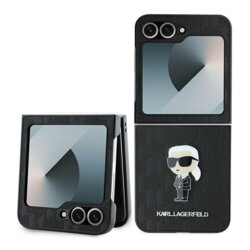 Husa originala Samsung Galaxy Z Flip6 Karl Lagerfeld Saffiano, Monogram Ikonik, negru, KLHCZF6SAPKINPK