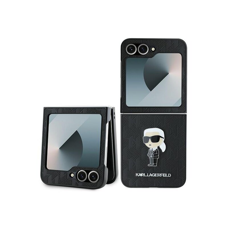 Husa originala Samsung Galaxy Z Flip6 Karl Lagerfeld Saffiano, Monogram Ikonik, negru, KLHCZF6SAPKINPK