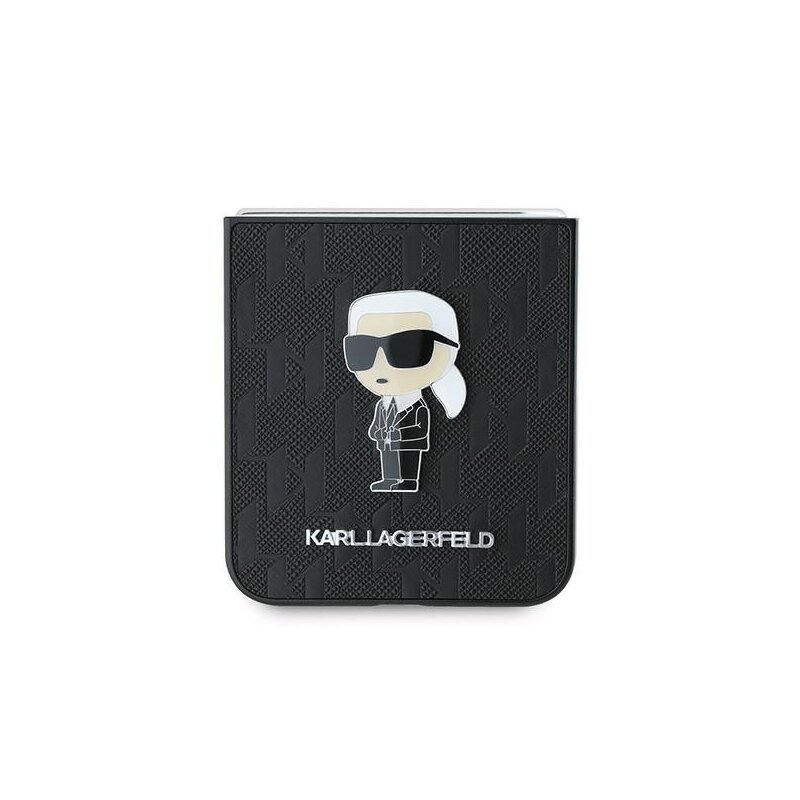 Husa originala Samsung Galaxy Z Flip6 Karl Lagerfeld Saffiano, Monogram Ikonik, negru, KLHCZF6SAPKINPK