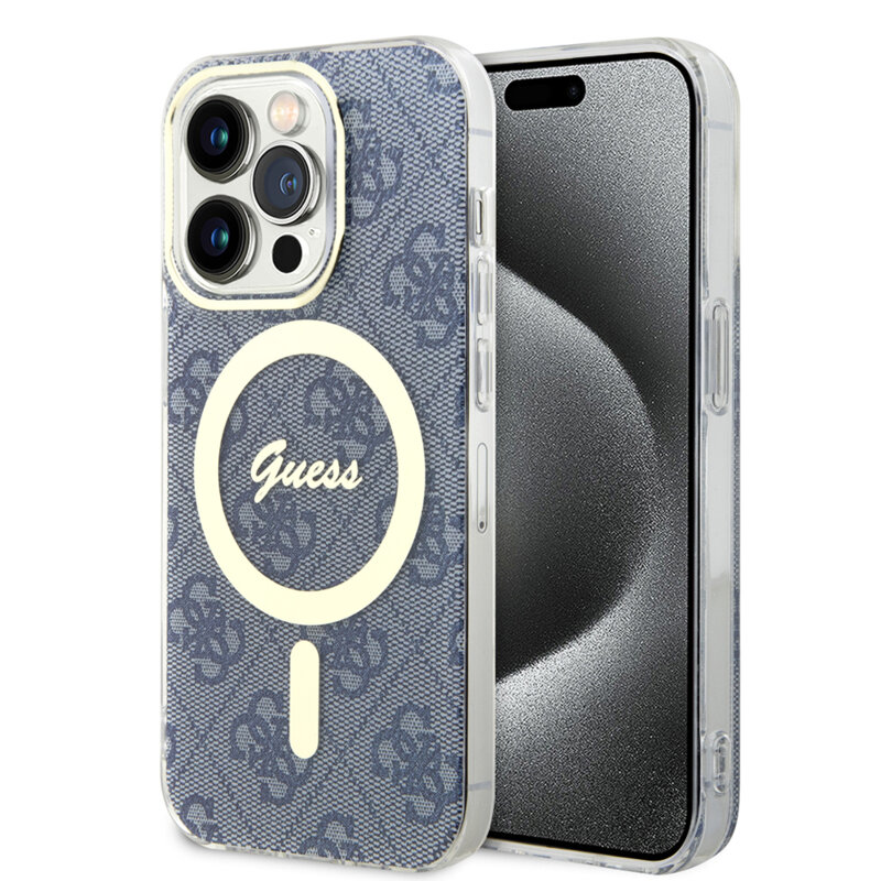Husa iPhone 15 Pro originala Guess IML 4G MagSafe, albastru, GUHMP15LH4STB