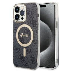 Husa iPhone 15 Pro originala Guess IML 4G MagSafe, negru, GUHMP15LH4STK