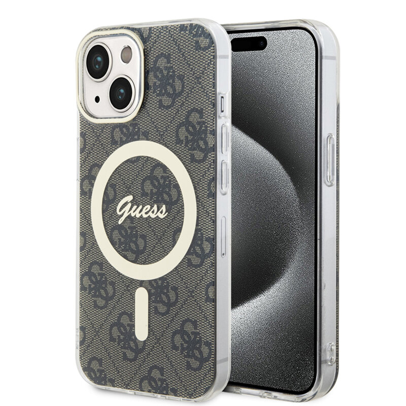 Husa iPhone 15 Plus originala Guess IML 4G MagSafe, maro, GUHMP15MH4STW