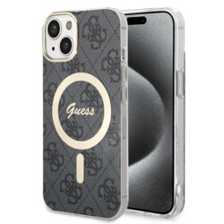 Husa iPhone 15 originala Guess IML 4G MagSafe, negru, GUHMP15SH4STK