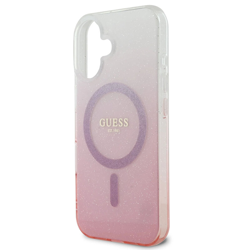 Husa iPhone 16 Plus originala Guess IML Glitter Gradient MagSafe, maro, GUHMP16MHGRCELW