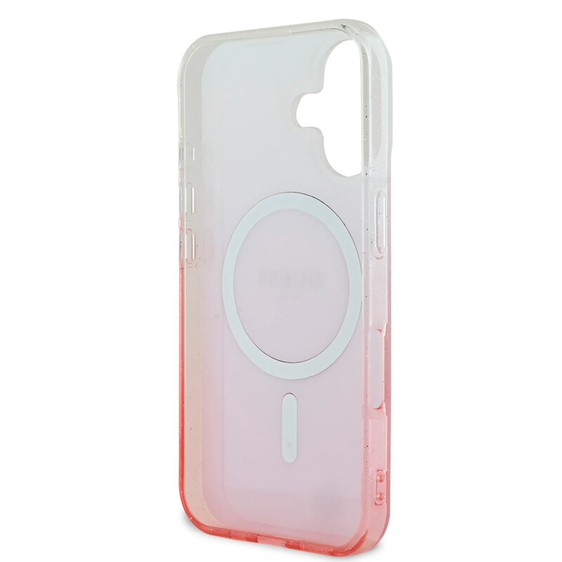 Husa iPhone 16 Plus originala Guess IML Glitter Gradient MagSafe, maro, GUHMP16MHGRCELW