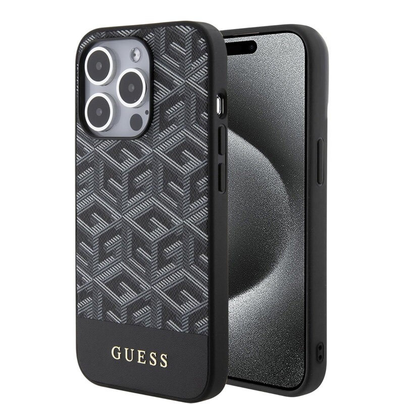 Husa Guess iPhone 15 Pro Max GCube Stripes MagSafe, negru, GUHMP15XHGCFSEK
