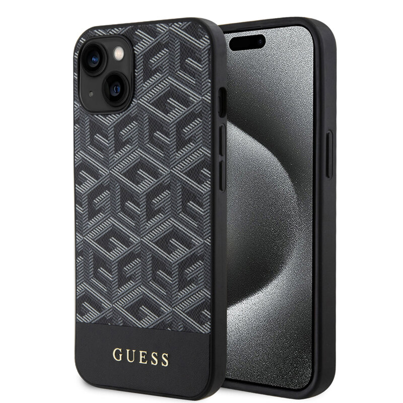 Husa Guess iPhone 15 GCube Stripes MagSafe, negru, GUHMP15SHGCFSEK