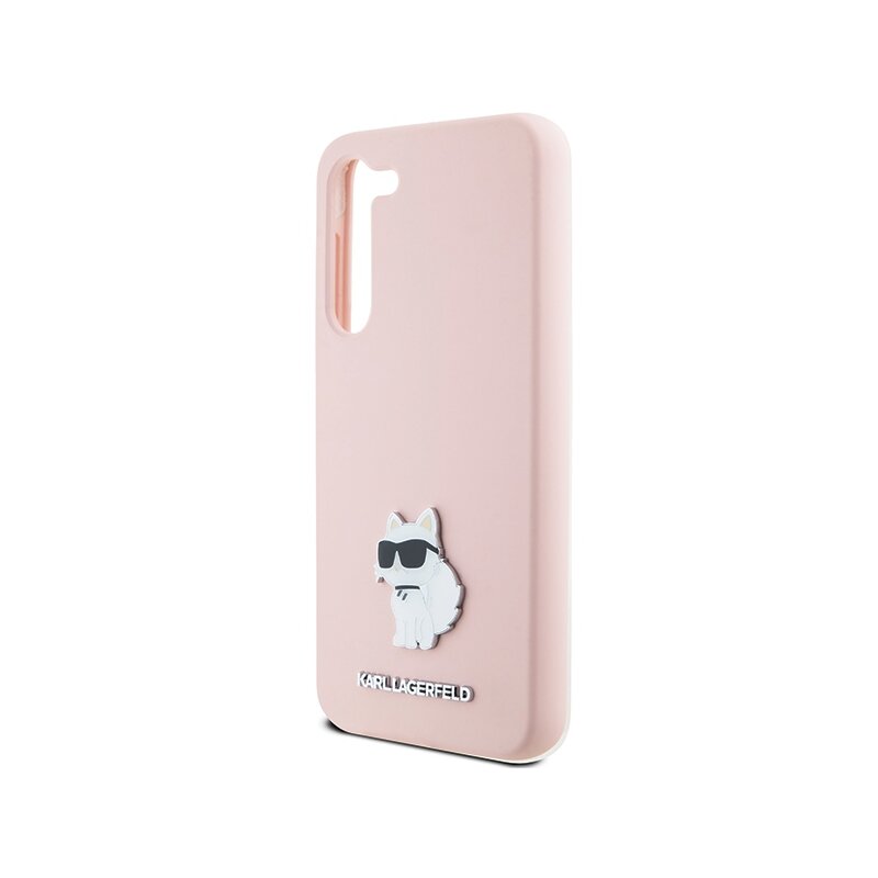 Husa Karl Lagerfeld Samsung Galaxy S23 Plus Silicone, Choupette Metal Pin, roz, KLHCS23MSMHCNPP