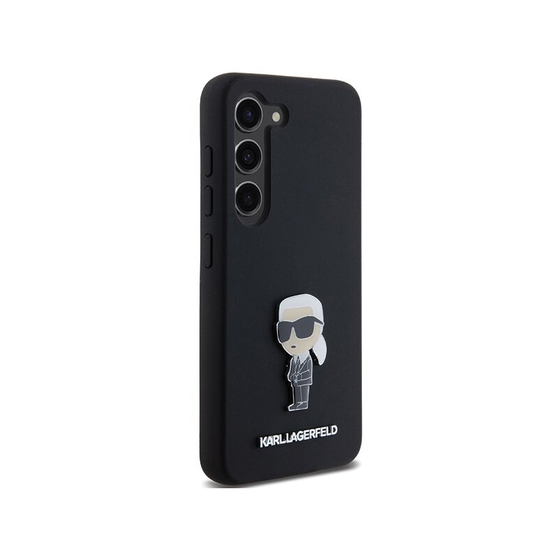 Husa Karl Lagerfeld Samsung Galaxy S23 Plus Silicone, Ikonik Metal Pin, negru, KLHCS23MSMHKNPK