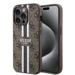 Husa originala Guess iPhone 15 Pro Hardcase 4G Printed Stripes MagSafe, maro, GUHMP15LP4RPSW