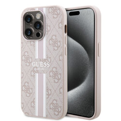 Husa originala Guess iPhone 15 Pro Hardcase 4G Printed Stripes MagSafe, roz, GUHMP15LP4RPSP