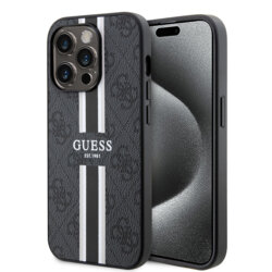Husa originala Guess iPhone 15 Pro Max Hardcase 4G Printed Stripes MagSafe, negru, GUHMP15XP4RPSK