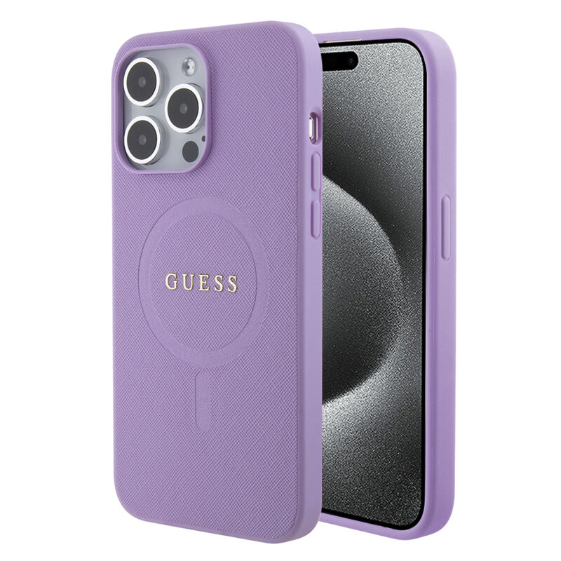 Husa Guess Saffiano MagSafe iPhone 15 Pro, mov, GUHMP15LPSAHMCU