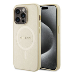 Husa Guess Saffiano MagSafe iPhone 15 Pro, auriu, GUHMP15LPSAHMCB