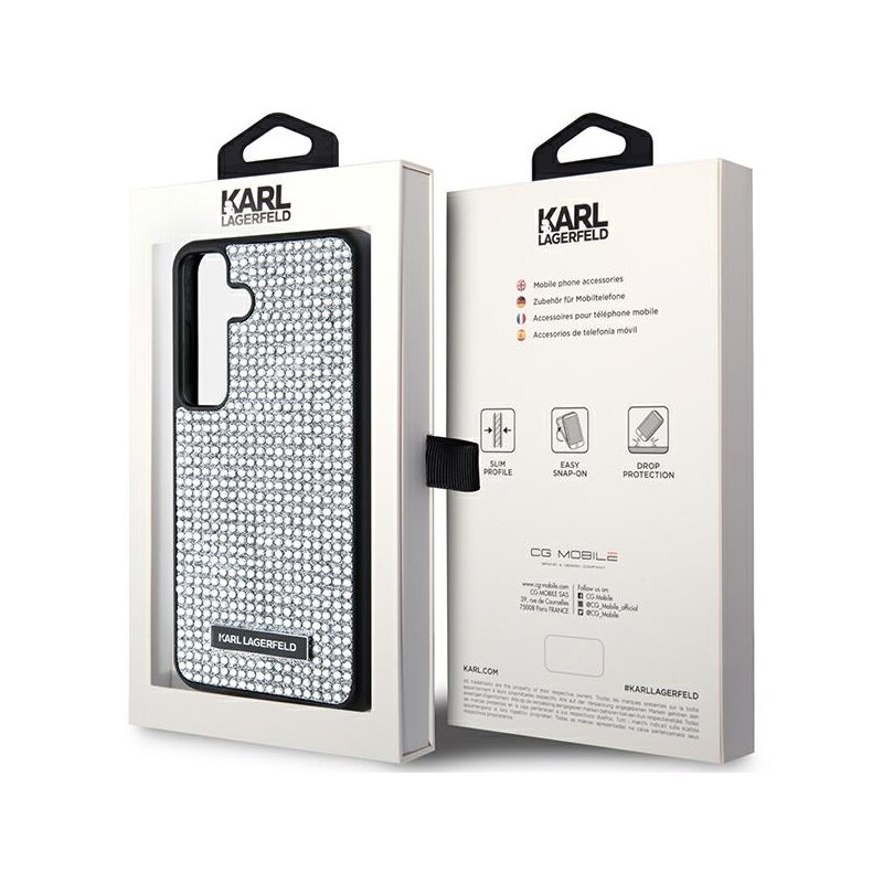 Husa Samsung Galaxy S24 Karl Lagerfeld Hardcase Rhinestone, Metal Logo, argintiu, KLHCS24SHDSPRS