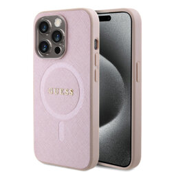 Husa Guess Saffiano MagSafe iPhone 15 Pro Max, roz, GUHMP15XPSAHMCP