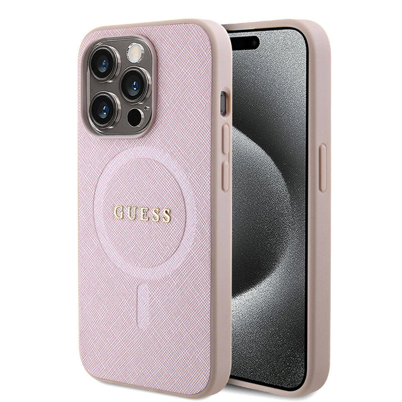 Husa Guess Saffiano MagSafe iPhone 15 Pro Max, roz, GUHMP15XPSAHMCP