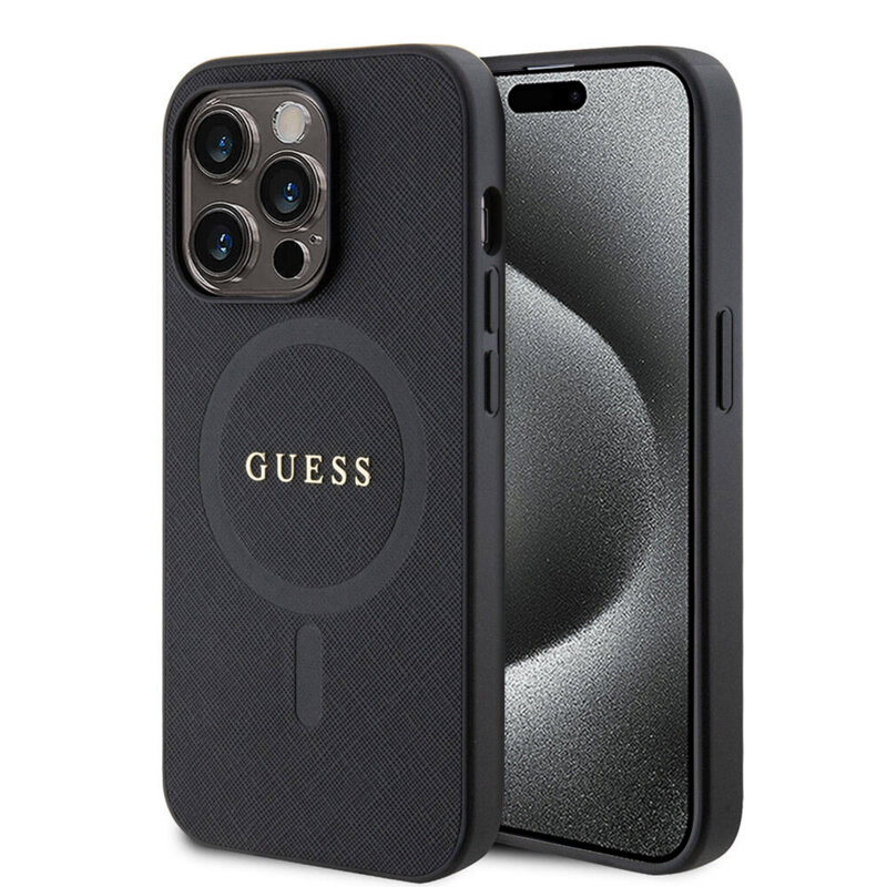 Husa Guess Saffiano MagSafe iPhone 15 Pro Max, negru, GUHMP15XPSAHMCK