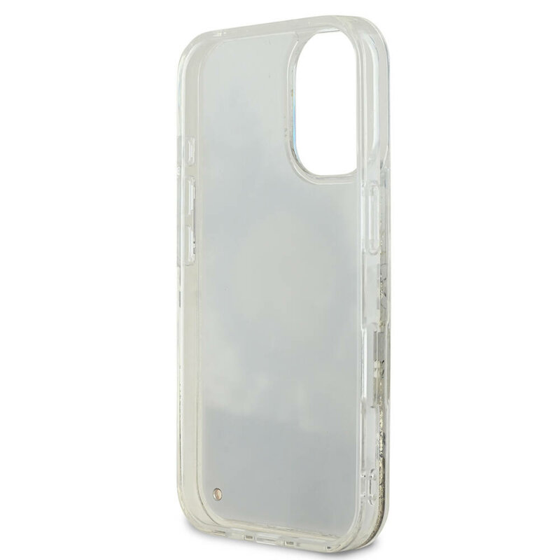 Husa Guess iPhone 16 Liquid Glitter Flower MagSafe, roz, GUHMP16SLFMWTP