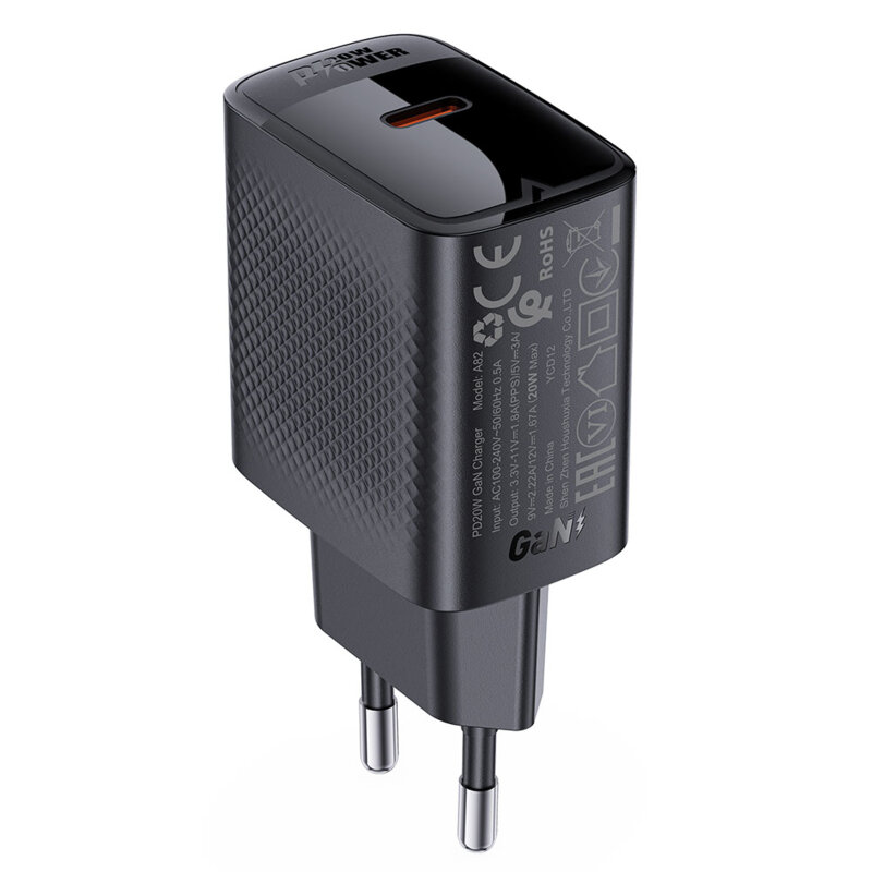 Incarcator GaN Type-C, 20W Power Delivery, Acefast A82, negru