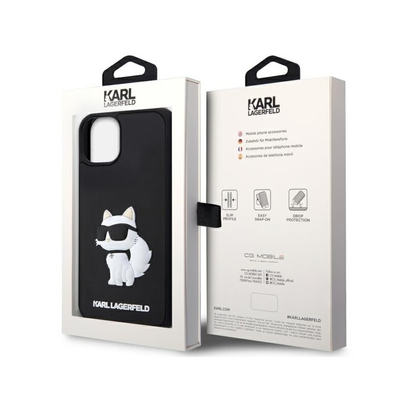 Husa originala iPhone 14 Plus Karl Lagerfeld 3D Design, Rubber Choupette, negru, KLHCP14M3DRKHNK