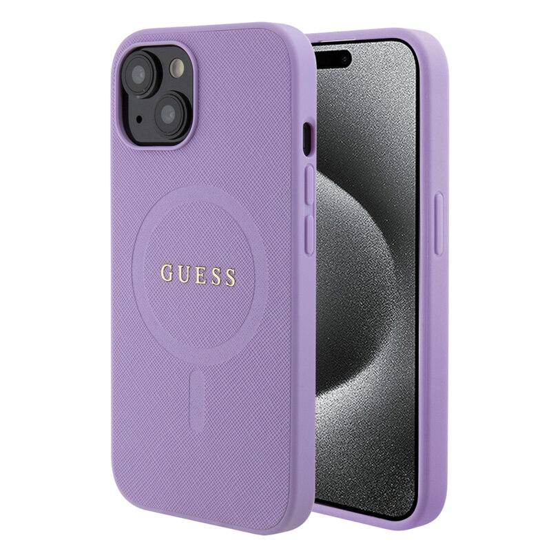 Husa Guess Saffiano MagSafe iPhone 15, mov, GUHMP15SPSAHMCU