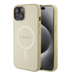 Husa Guess Saffiano MagSafe iPhone 15, auriu, GUHMP15SPSAHMCB