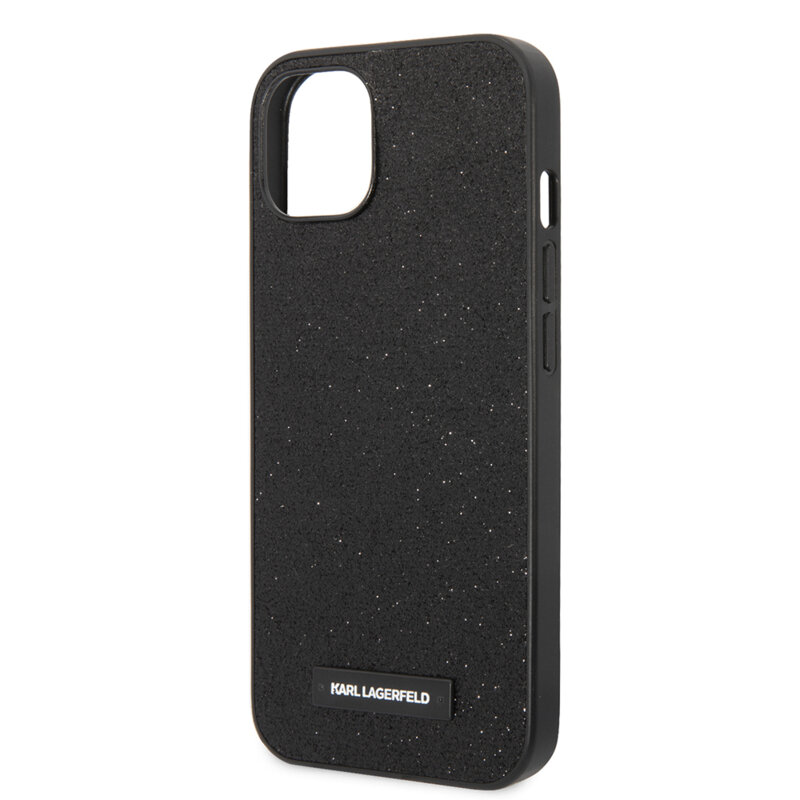Husa Karl Lagerfeld iPhone 14 Plus Hardcase Glitter, Plaque Logo, negru, KLHCP14MG2ELK