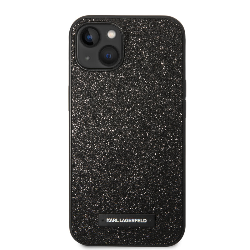 Husa Karl Lagerfeld iPhone 14 Plus Hardcase Glitter, Plaque Logo, negru, KLHCP14MG2ELK