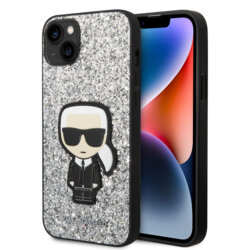 Husa Karl Lagerfeld iPhone 14 Plus Hardcase Glitter, Flakes Ikonik, argintiu, KLHCP14MGFKPG