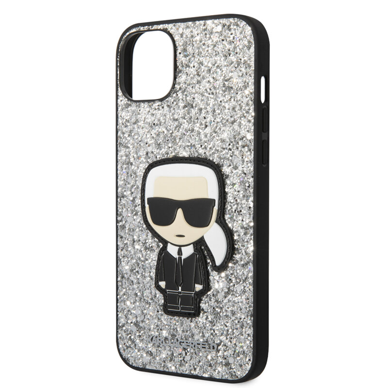 Husa Karl Lagerfeld iPhone 14 Plus Hardcase Glitter, Flakes Ikonik, argintiu, KLHCP14MGFKPG