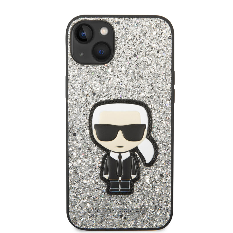 Husa Karl Lagerfeld iPhone 14 Plus Hardcase Glitter, Flakes Ikonik, argintiu, KLHCP14MGFKPG