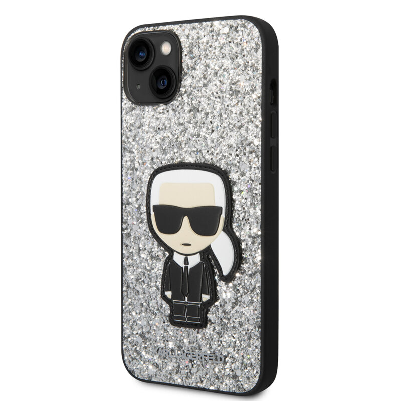 Husa Karl Lagerfeld iPhone 14 Plus Hardcase Glitter, Flakes Ikonik, argintiu, KLHCP14MGFKPG