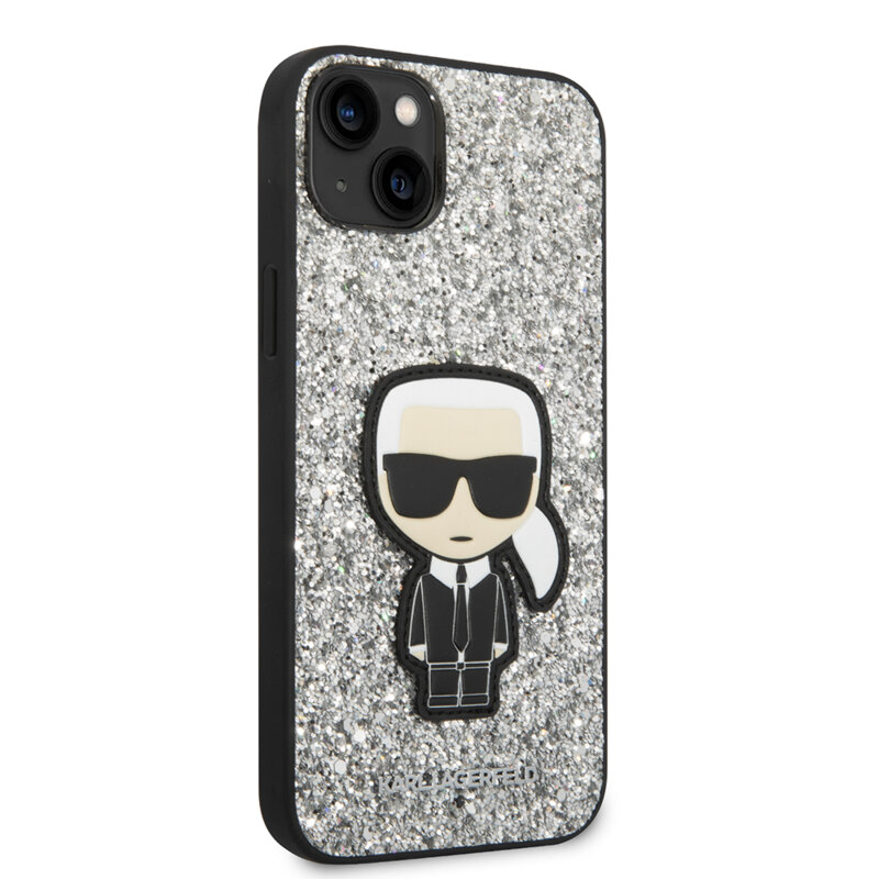 Husa Karl Lagerfeld iPhone 14 Plus Hardcase Glitter, Flakes Ikonik, argintiu, KLHCP14MGFKPG