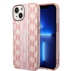 Husa iPhone 14 Plus Karl Lagerfeld Hardcase Monogram, Stripe, roz, KLHCP14MHKLSPCP