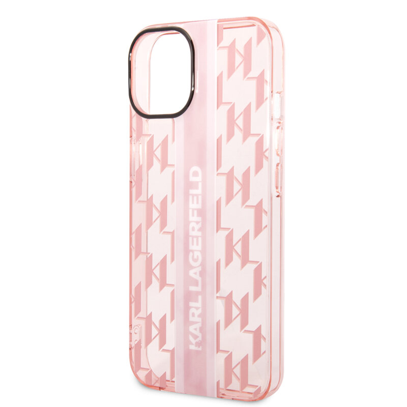 Husa iPhone 14 Plus Karl Lagerfeld Hardcase Monogram, Stripe, roz, KLHCP14MHKLSPCP