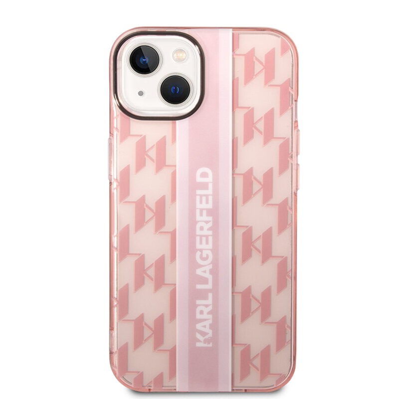 Husa iPhone 14 Plus Karl Lagerfeld Hardcase Monogram, Stripe, roz, KLHCP14MHKLSPCP