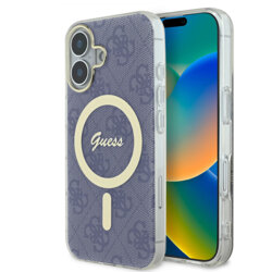 Husa iPhone 16 originala Guess IML 4G MagSafe, albastru, GUHMP16SH4STB