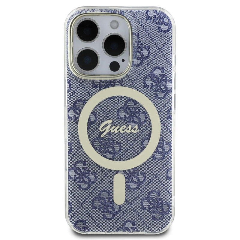 Husa iPhone 16 originala Guess IML 4G MagSafe, albastru, GUHMP16SH4STB