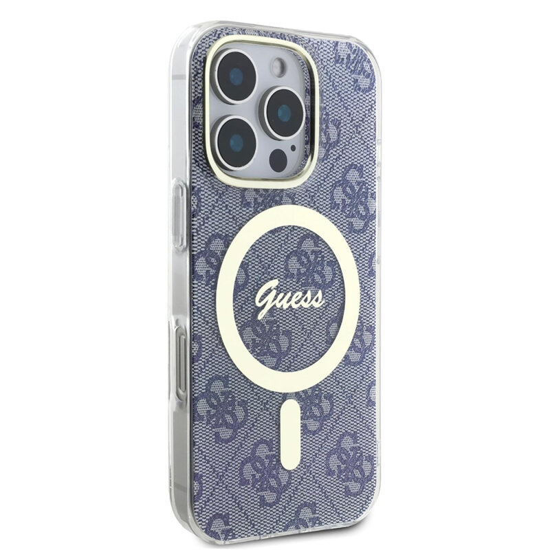 Husa iPhone 16 originala Guess IML 4G MagSafe, albastru, GUHMP16SH4STB