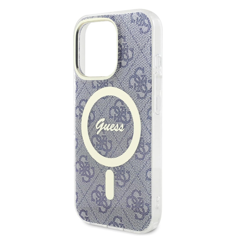 Husa iPhone 16 originala Guess IML 4G MagSafe, albastru, GUHMP16SH4STB