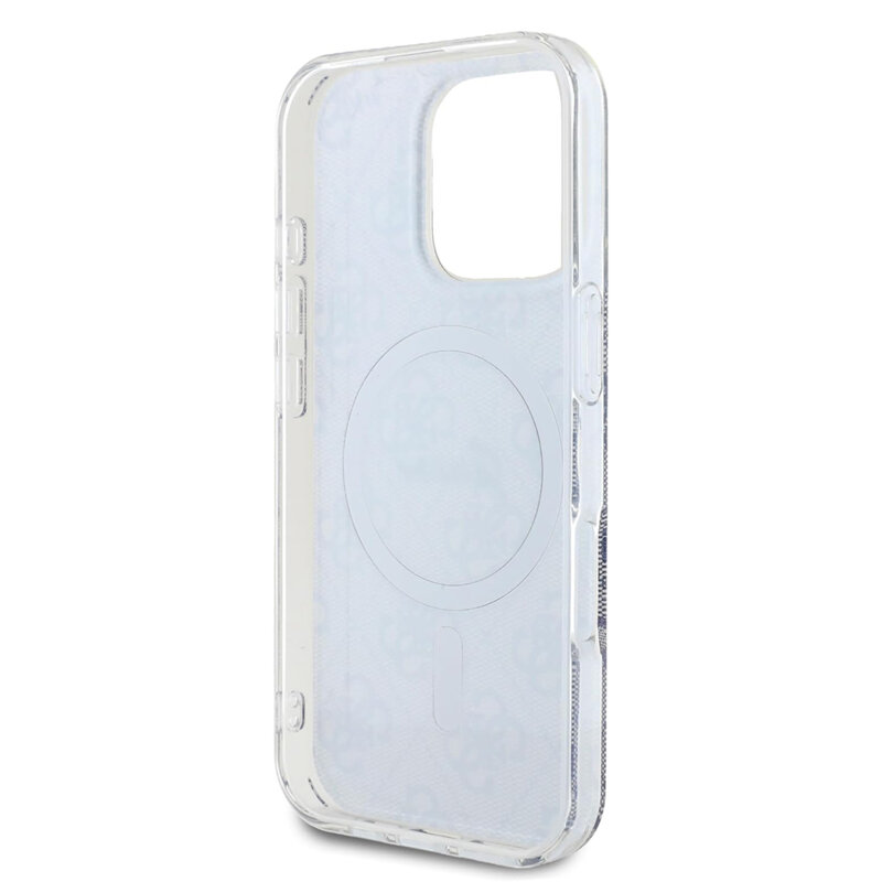Husa iPhone 16 originala Guess IML 4G MagSafe, albastru, GUHMP16SH4STB