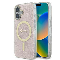 Husa iPhone 16 originala Guess IML 4G MagSafe, roz, GUHMP16SH4STP