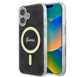 Husa iPhone 16 originala Guess IML 4G MagSafe, negru, GUHMP16SH4STK