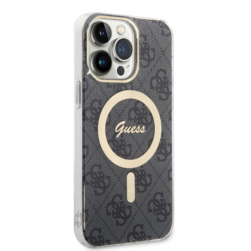 Husa iPhone 16 originala Guess IML 4G MagSafe, negru, GUHMP16SH4STK