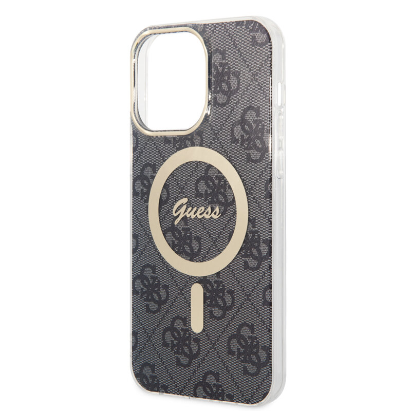 Husa iPhone 16 originala Guess IML 4G MagSafe, negru, GUHMP16SH4STK
