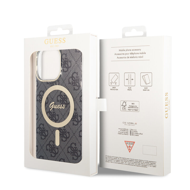 Husa iPhone 16 originala Guess IML 4G MagSafe, negru, GUHMP16SH4STK