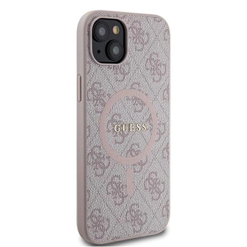 Husa Guess iPhone 15 4G Collection Leather MagSafe, roz, GUHMP15SG4GFRP