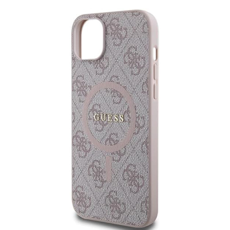 Husa Guess iPhone 15 4G Collection Leather MagSafe, roz, GUHMP15SG4GFRP